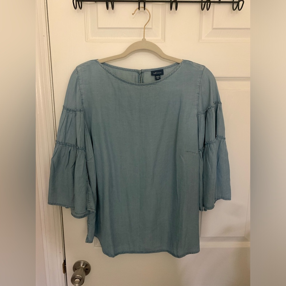 Chambray Denim 3/4 Bell Sleeve Top